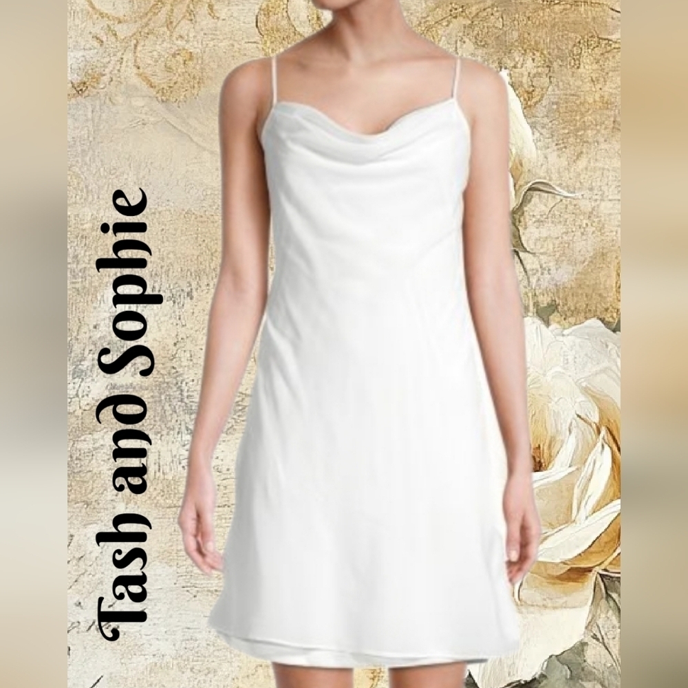 Tash and Sophie Womens Mini Dress Sz L Slip Silhouette Draped Bodice Cowl Neck
